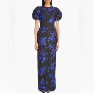 NWT $3995 Erdem Floral Embroidery Column Dress in BLACK/ BLUE, size 2 US / 6 UK!
